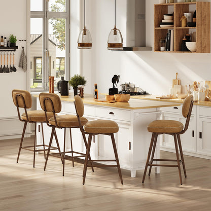 MALOL PU Leather Breakfast Bar Stools Set of 6, Swivel Kitchen Bar Chairs with Backrest and Metal Legs