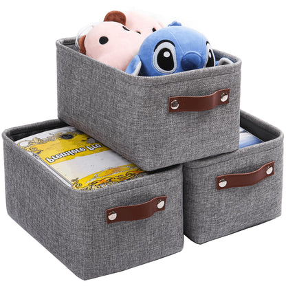 Mangata Set of 3 Fabric Storage Boxes, Small Storage Basket with Handles for underwear, sock, towel (Small, Grey)