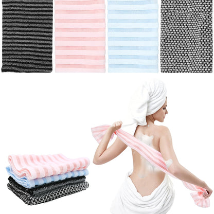 Japanese Exfoliating Shower Towel 4-Pack - Strong Exfoliation Back Scrubber for Dead Skin, Antibacterial Nylon Mesh Washcloth