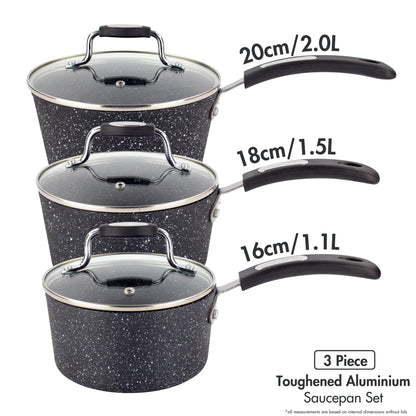 Scoville NEVERSTICK 3pcs Saucepan Set with Lids, Non Stick Saucepan Set, 16/18/20cm Saucepans, Suitable for All Hobs Including Induction, PFOA Free,