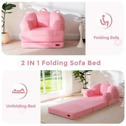 MAXYOYO Folding Sofa Bed with Backrest, Floral Shaped 2 in 1 Convertible Sofa to Comfy Faux Fur Bean Bag Chair for Adults