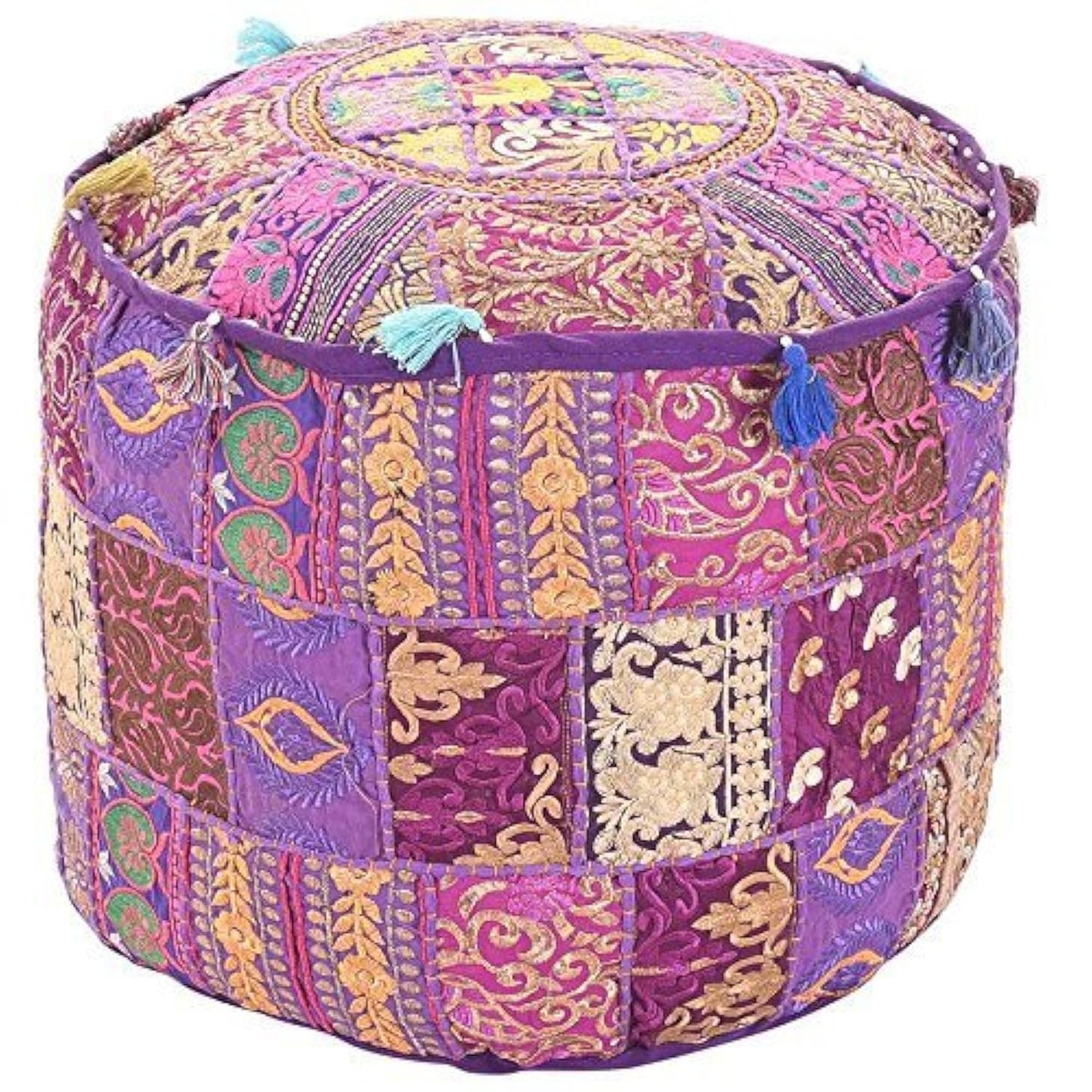 Radhykrishnafashions Indian Cotton Round Ottoman, Purple