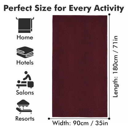 Novo Home Bath Sheets - Extra Large Bathroom Sheet Set – 550 GSM Pack of 2 Jumbo Towels Burgundy (90x180cm)
