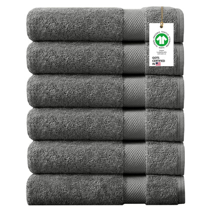 Delara A1 HOME COLLECTIONS Organic Cotton Feather Touch Quick Dry 700 GSM Hand Towel, Sharkskin Grey 20"X30" (Pack of 6)