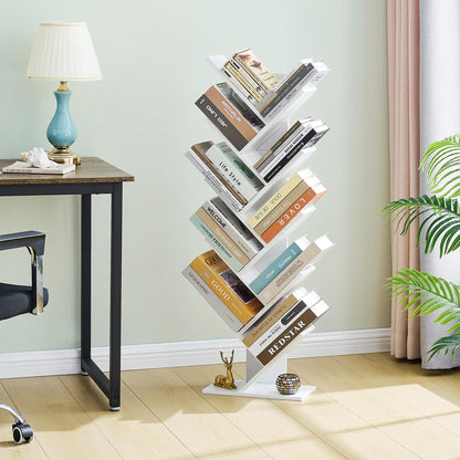 Hoctieon 10 Tier Tree Bookshelf, 10 Shelf Bookcase, Free Standing Tree Bookcase, Display Floor Standing Shelf for Books