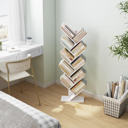 Hoctieon 10 Tier Tree Bookshelf, 10 Shelf Bookcase, Free Standing Tree Bookcase, Display Floor Standing Shelf for Books