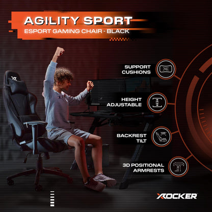 X-Rocker Agility Sport High Back eSports Gaming Chair for Adults & Teens - 3D Armrests, Head & Lumbar Cushion, Height Adjustable Recliner