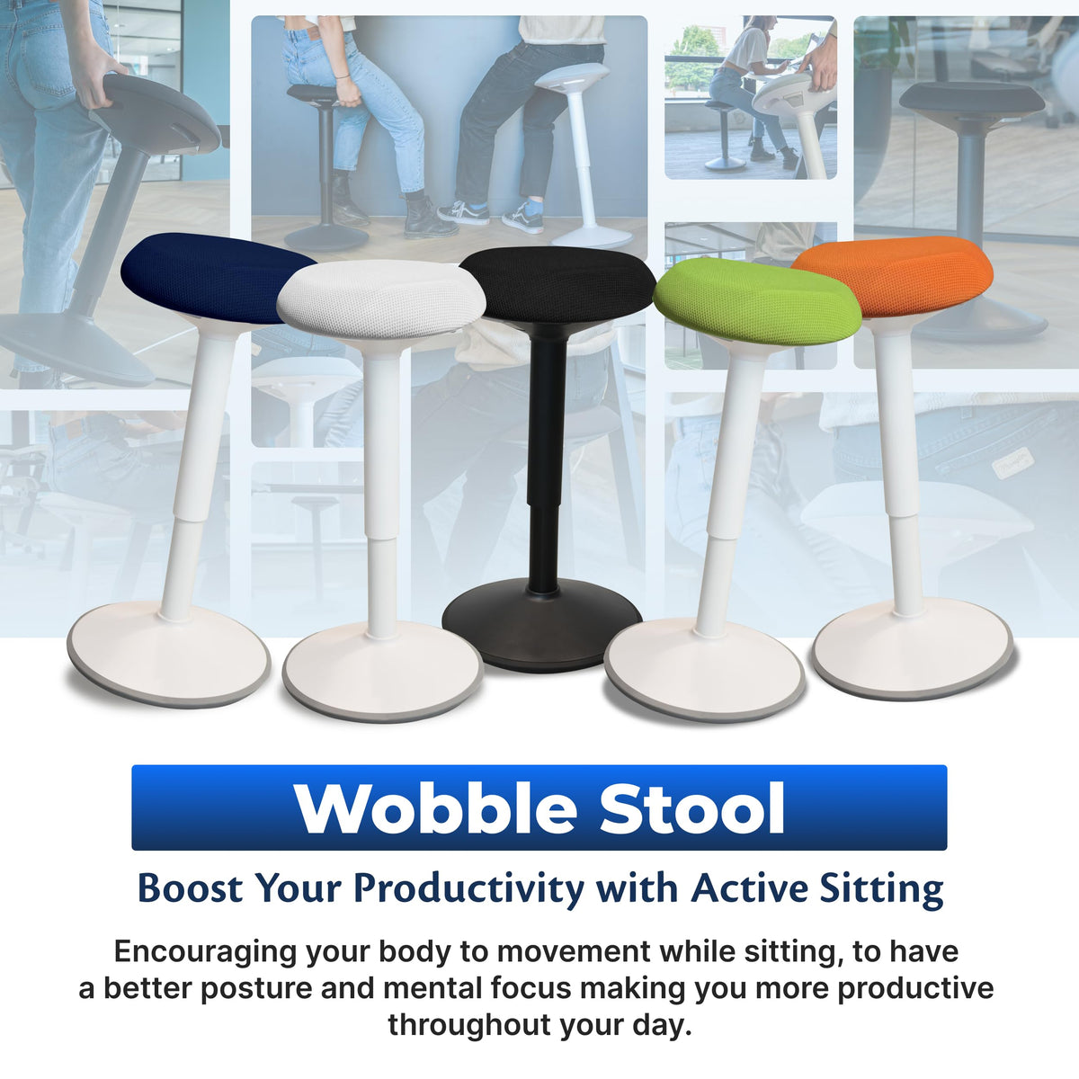 Backerz Ergonomic Desk Stool for Office – Height Adjustable Wobble Stool 55-80 cm