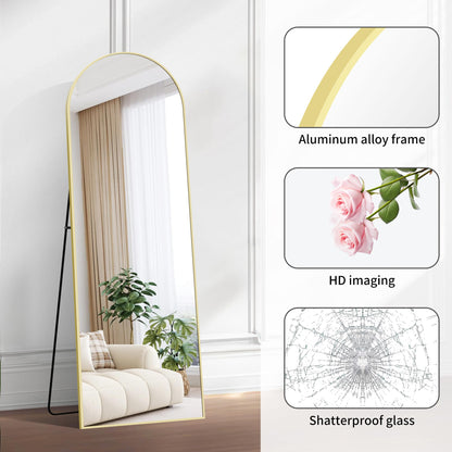 BONEWEI Arched Full Length Mirror, 161x52cm Full Body Free Standing Mirror Gold Aluminium Frame, Large Floor Mirror Standing Hanging or Leaning