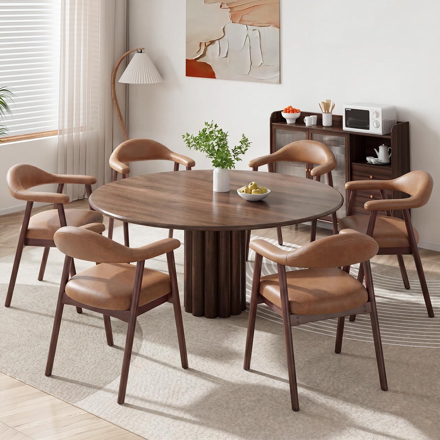 MALOL Wooden Dining Chairs Set of 6, PU Leather Chairs for Dining Room with Armrest