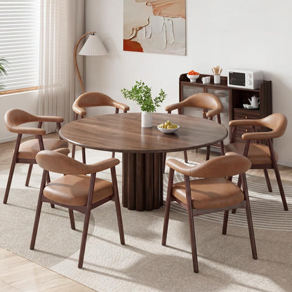 MALOL Wooden Dining Chairs Set of 6, PU Leather Chairs for Dining Room with Armrest