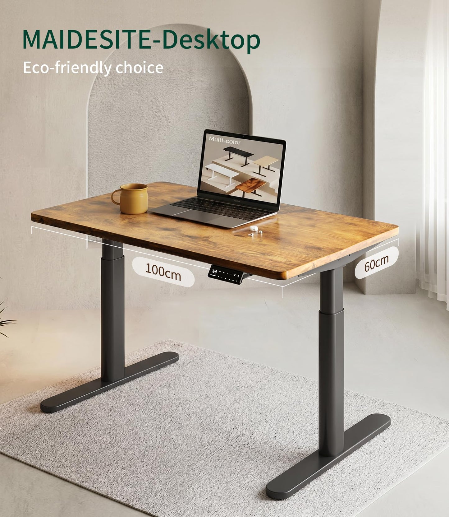 MAIDeSITe Table Top,Desktop for Height Adjustable Electric Standing Desk,Vintage,100 * 60 * 2.5 cm