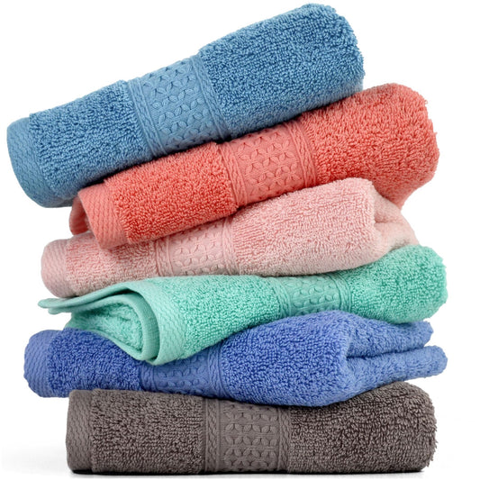 Cleanbear Cotton Hand Towel Set 6-Pack Ultra Soft Hand Towels with Assorted Colors (13 x 29 Inches) Lightweight and Quick Dry