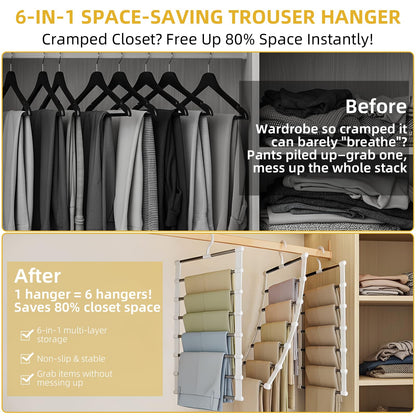 Trouser Hangers Space Saving for Wardrobe Closet, 3 Pack Multi Layer Metal Trouser Hangers for Women, 360° Rotatable Closet Organizer for Skirt