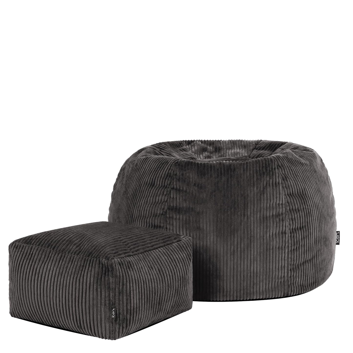 icon Kingston Cord Bean Bag & Footstool with Filling Included, Grey