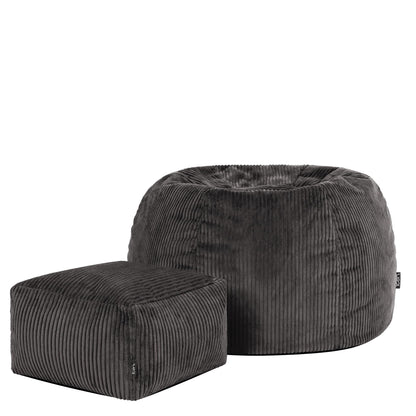 icon Kingston Cord Bean Bag & Footstool with Filling Included, Grey