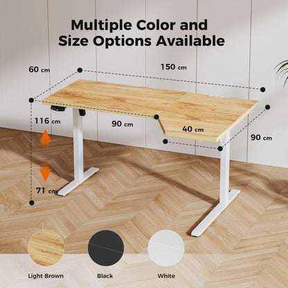Agilestic L-Shaped Electric Standing Desk, 2 Memory Height, 150x90cm