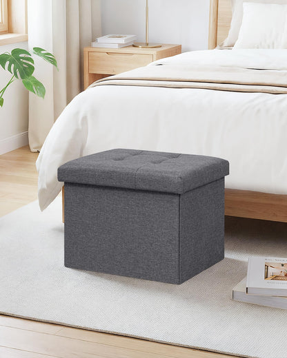 Bonlife Storage Ottoman, Folding Small Foot Rest,Toy Chest Storage Footrest Seat, Footstool for Living Room, Bedroom, Dorm, Fabric,Grey,42x32x32cm