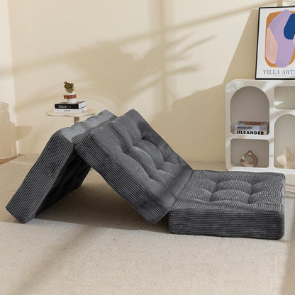 MAXYOYO Folding Mattress, Comfy Corduroy Foldable Mattress with 15cm Thicken Foam, Tri-Fold Floor Futon Sofa Bed for Guest,Dark gray,Single