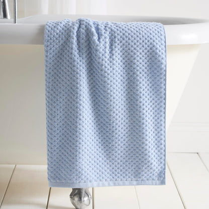 Dreams & Drapes Popcorn Check Hand Towel Blue – Soft Absorbent 100% Cotton Jacquard Check Bathroom Towel, Quick‑Dry