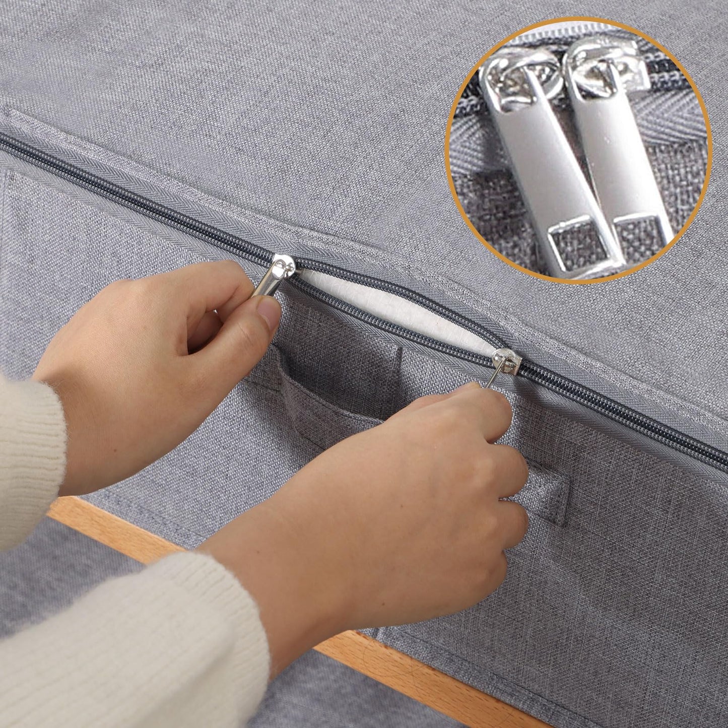 YheenLf Under Bed Storage Box with Lid, Foldable Wardrobe Organiser with Reinforced Handles for Blanket, Sheets, Clothing, Shoes, Grey, 3-Pack,