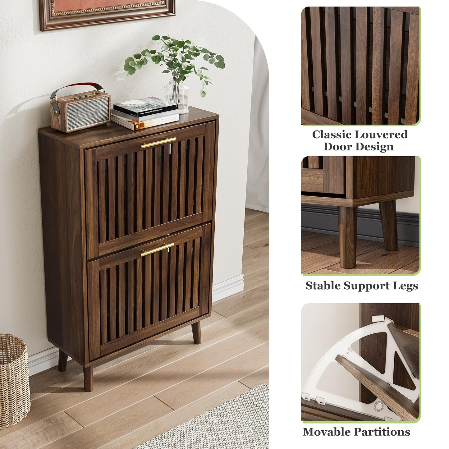 Algherohein Shoe Cabinet,Shoe Cabinet Storage for Entryway, Slim Shoe Cabinet with Metal Legs