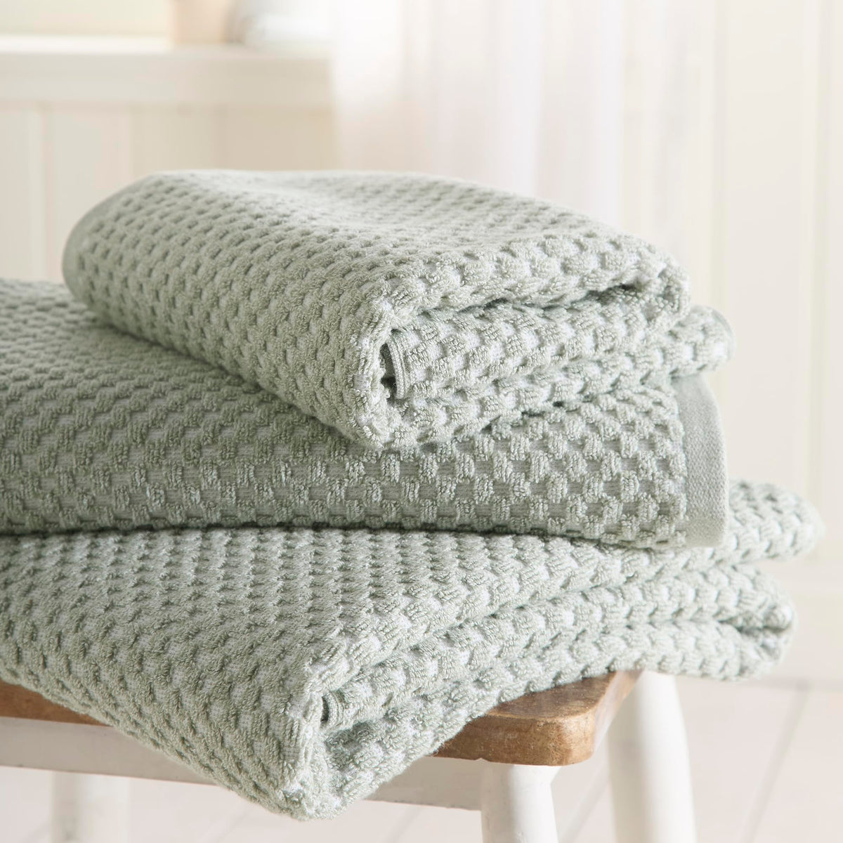 Dreams & Drapes Popcorn Check Hand Towel Green – Soft Absorbent 100% Cotton Jacquard Check Bathroom Towel, Quick‑Dry