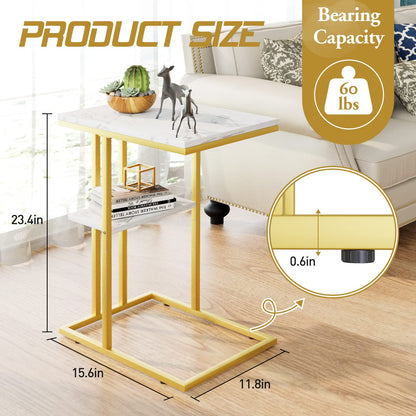C Shaped End Table, Side Table, Sofa Table, Coffee Table Under Sofa, Small Couch Snack Tables, Bedside Tables with Metal Frame for Living Room