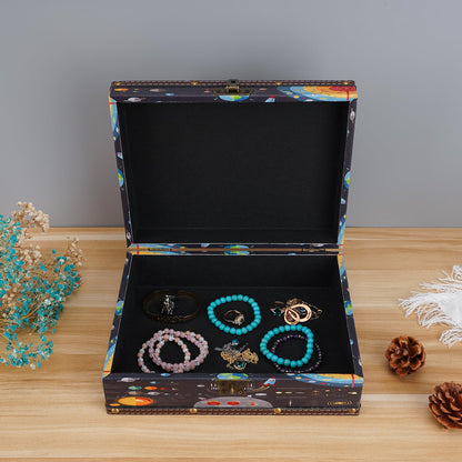 Wood and Leather Treasure Chest with Lid and Lock-Decorative Jewelry Keepsake Storage Box for Kids