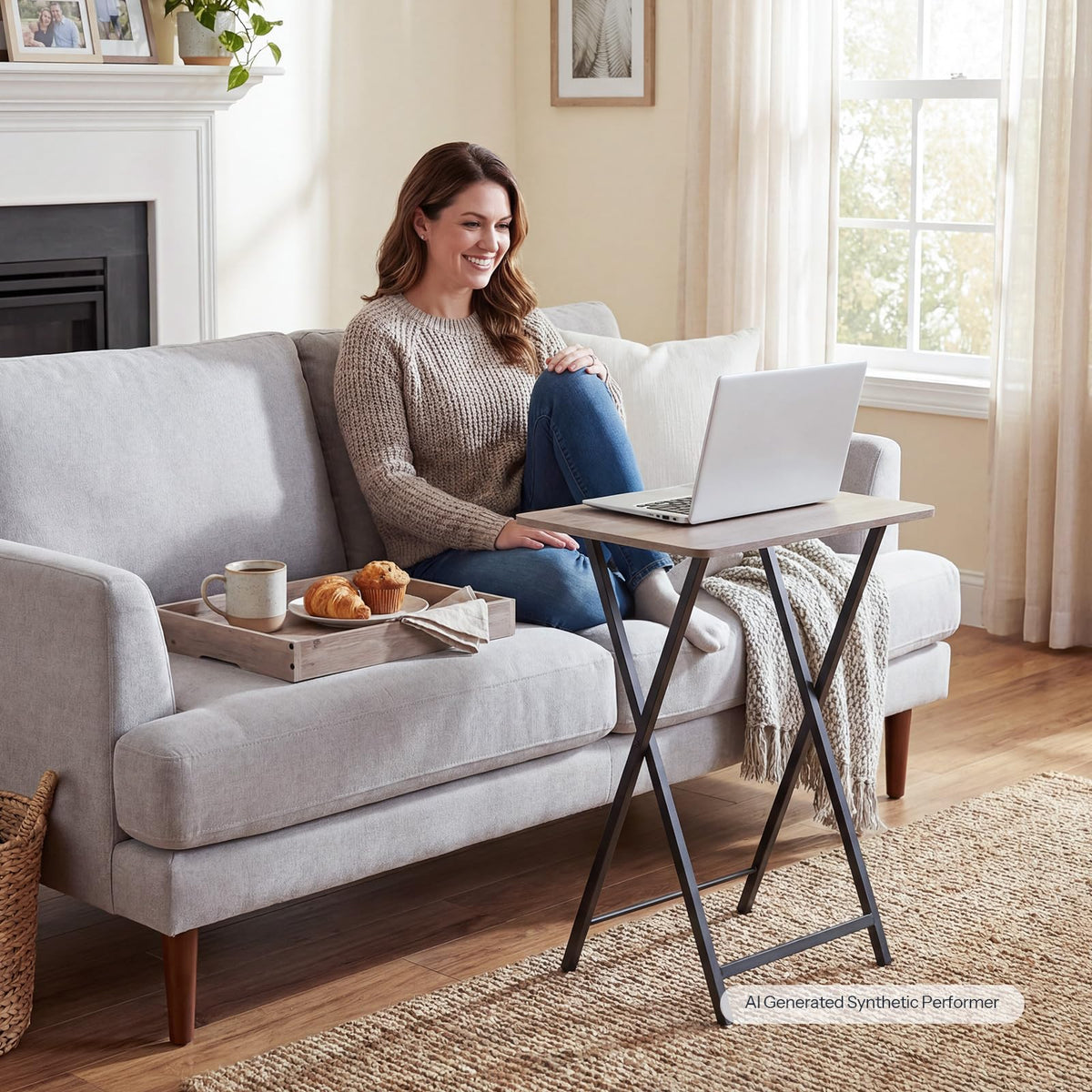 HOOBRO Folding TV Tray Table for Eating, Snack Dinner Side Table with Removable Serving Tray, Foldable Bedside Occasional Coffee Table