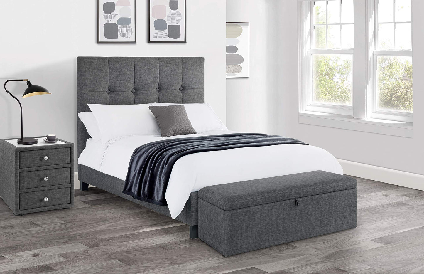 Julian Bowen Sorrento Storage Ottoman, Upholstered Grey - H41 x W140cm