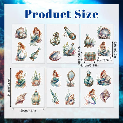 MOROBOR Non Slip Bathtub Stickers 6PCS Dreamy Mermaid Bathtub Sticker Anti-Slip Adhesive Bathtub Decals with Scraper for Bath Tub Stair Shower Floor