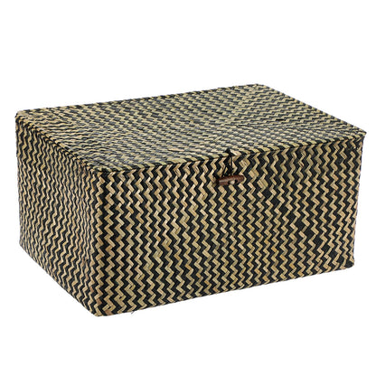 IGNPION Seagrass Storage Basket with Lid Woven Wicker Desktop Baskets Bathroom Organiser Box