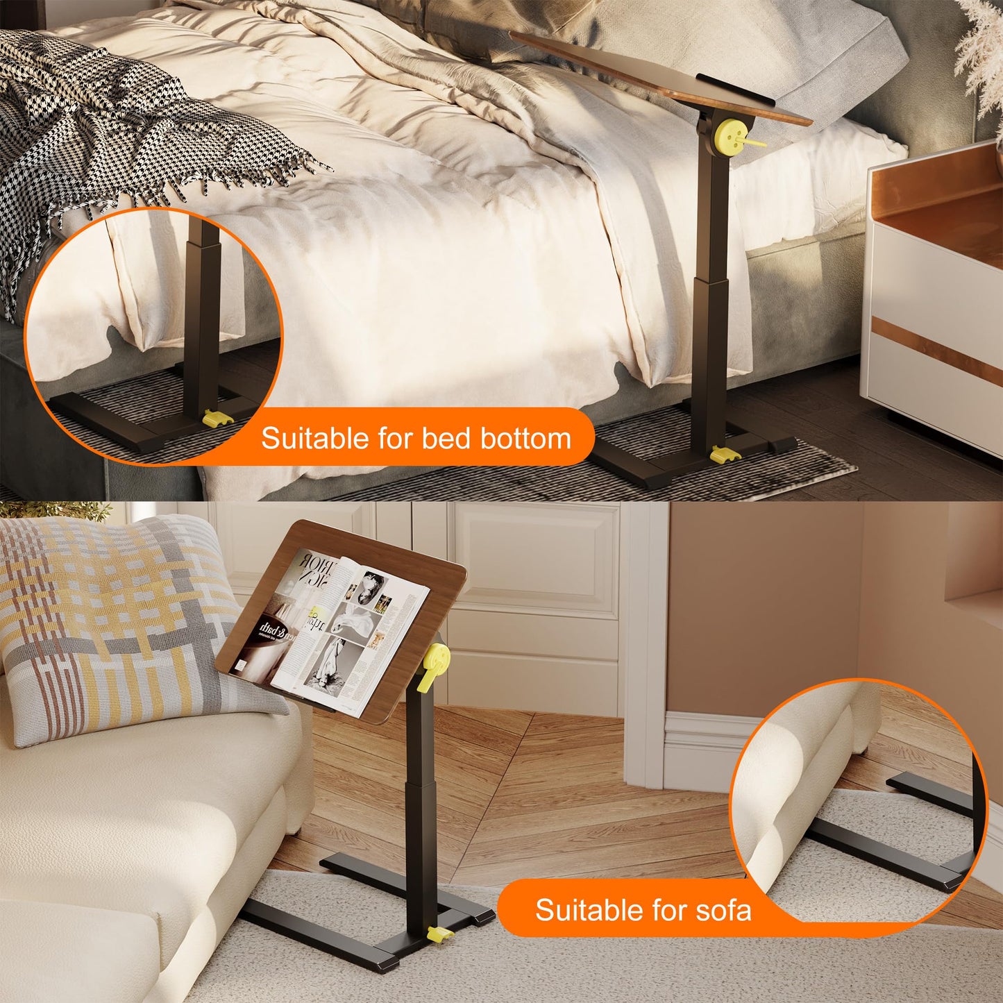 ETHU Compact Overbed Table with Tilting Tabletop 20-29.7"