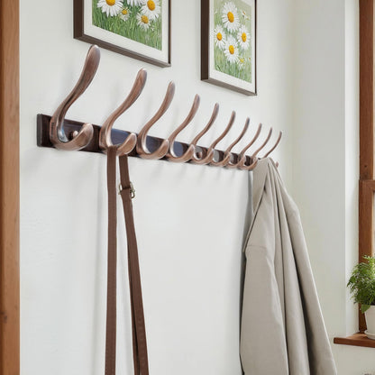 HONSKY Wall Mounted Coat Rack - 94cm Long Heavy Duty Metal 10 Double Hook, Sturdy & Space-Saving, for Hallway,Bedroom, Entryway, Holds Jackets