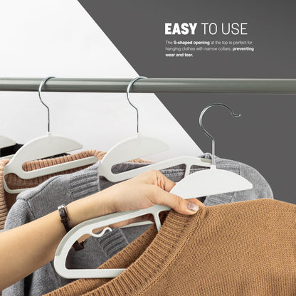 KEPLIN 20-Pack Non-Slip Hangers – Durable, Slimline Design for Space Saving with 360° Swivel, Tie Organiser, Strap Hooks, and S-Shape Opening (White)