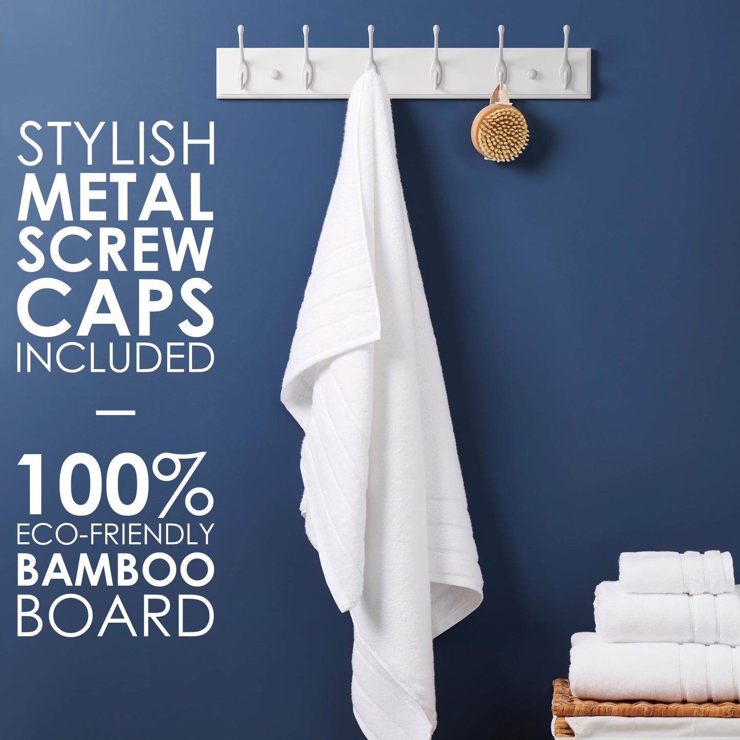 LARHN White Wall-Mounted Coat Rack - 6 White Coat Hooks, 59cm