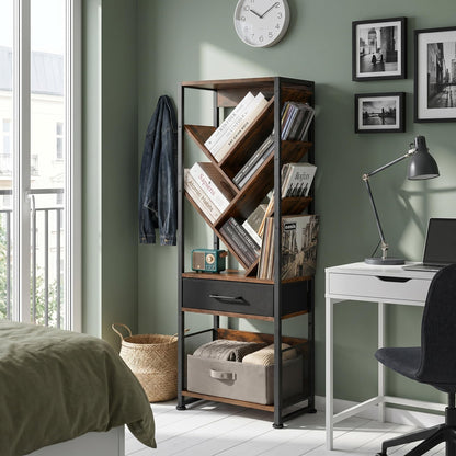 ruboka Tree Bookshelf with Side Table, Tall Bookcase with Storage Cabinet, Floor Standing Modern Narrow Bookshelves Organizer for Bedroom/Living