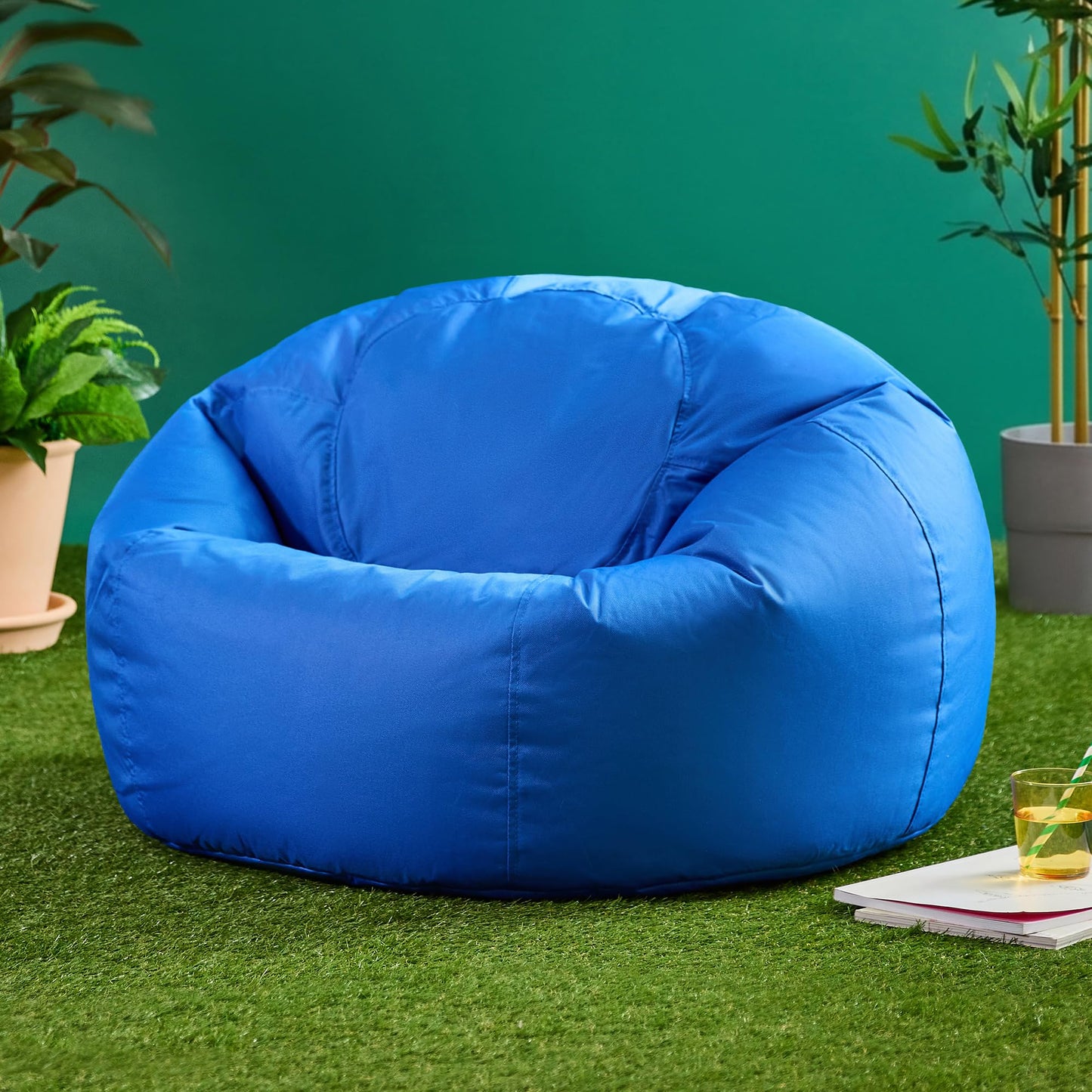 Bean Bag Bazaar Kingston Outdoor Bean Bag & Footstool with Filling, Blue