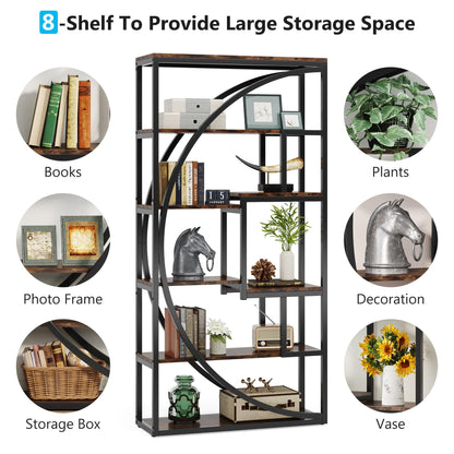 Tribesigns Industrial Bookcase 180 cm Height - 5-Tier Vintage Brown Shelf with 8 Open Compartments, Sturdy Shelf Unit for Living Room / Home Office