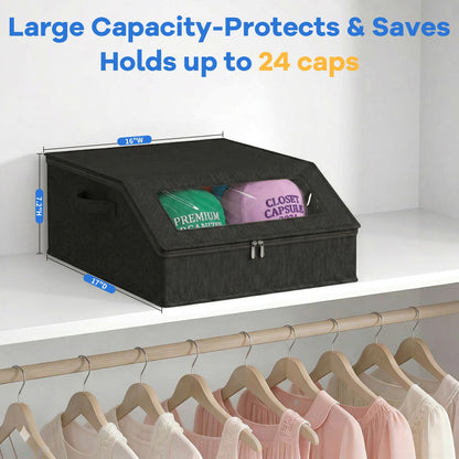 AURIVISTA Hat Storage Box for Baseball Caps, Holds up to 24 Caps,Black