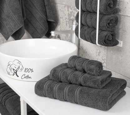 American Soft Linen Luxury 3 Piece Towel Sets, 1 Bath Towel 1 Hand Towel 1 Washcloth, 100% Turkish Cotton Towels for Bathroom, Gray Towel Set