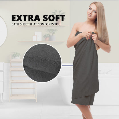 NAUSHA 2 x Super Large Bath Sheets Towels (80 x 140cm) 100% Egyptian Cotton 600 GSM (Charcoal Grey)