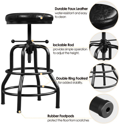 Yaheetech Rustic Round Adjustable Industrial Bar Stools, 1PCS Black