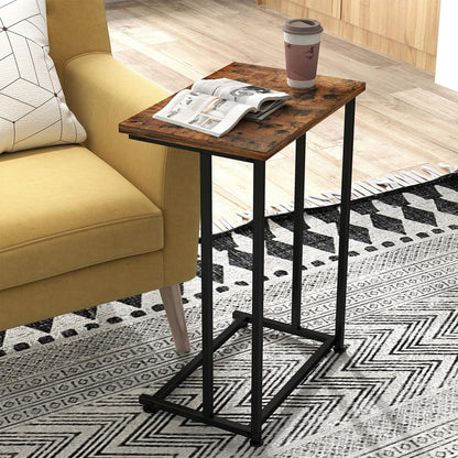 H JINHUI C-Shaped End Table, Sofa Side Table, Mobile Snack Table for Coffee Laptop Tablet, Industrial Style with Metal Frame