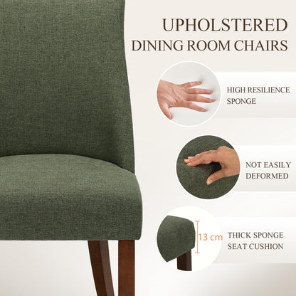 COLAMY Upholstered Dining Chairs Set of 6, Linen Fabric Parsons Dining Room Chairs with Curved Backrest, Solid Rubber Wood Legs