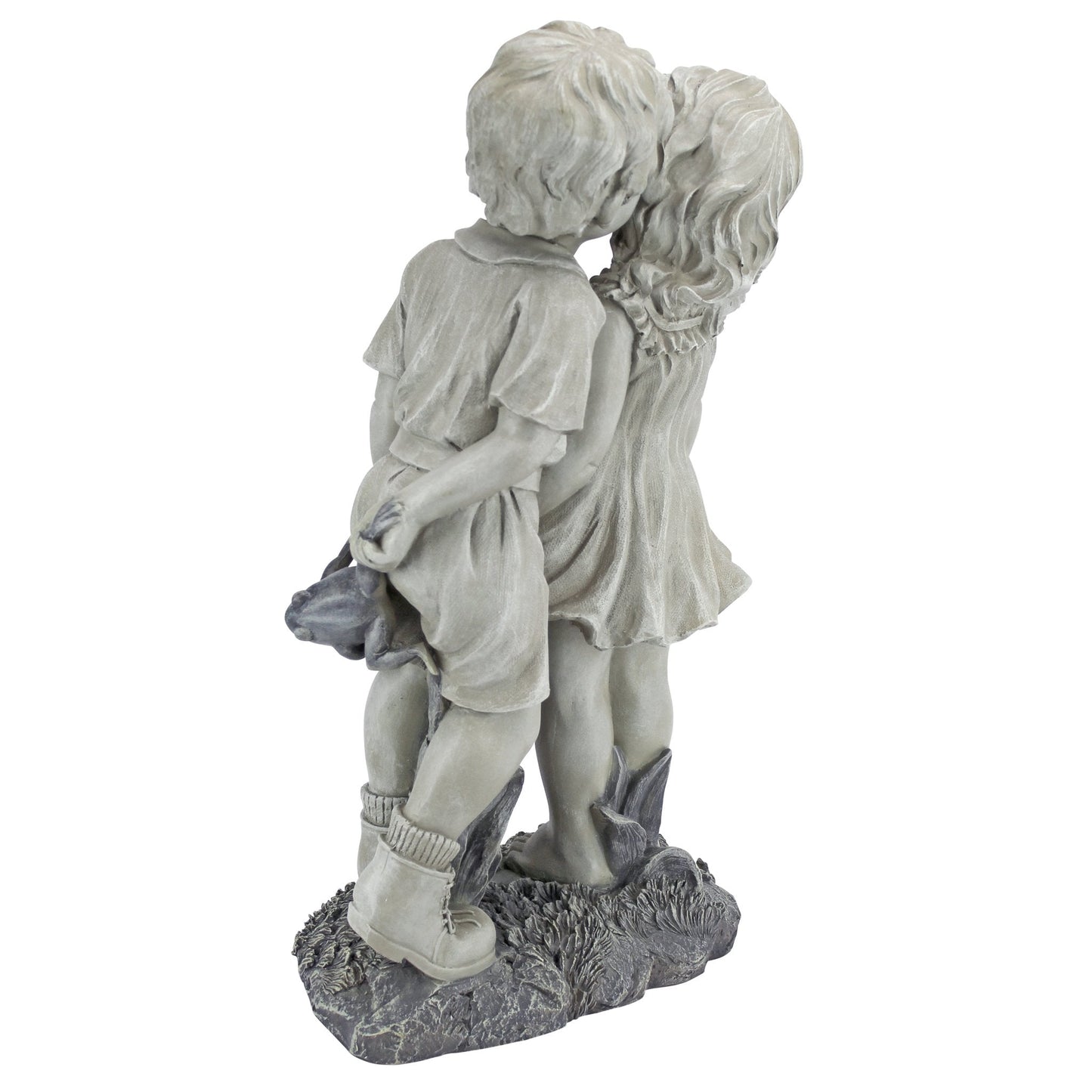 Design Toscano Young Sweethearts Kissing Children Outdoor Garden Statue, Polyresin, Two Tone Stone, 56 cm, 22 Inch