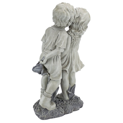 Design Toscano Young Sweethearts Kissing Children Outdoor Garden Statue, Polyresin, Two Tone Stone, 56 cm, 22 Inch