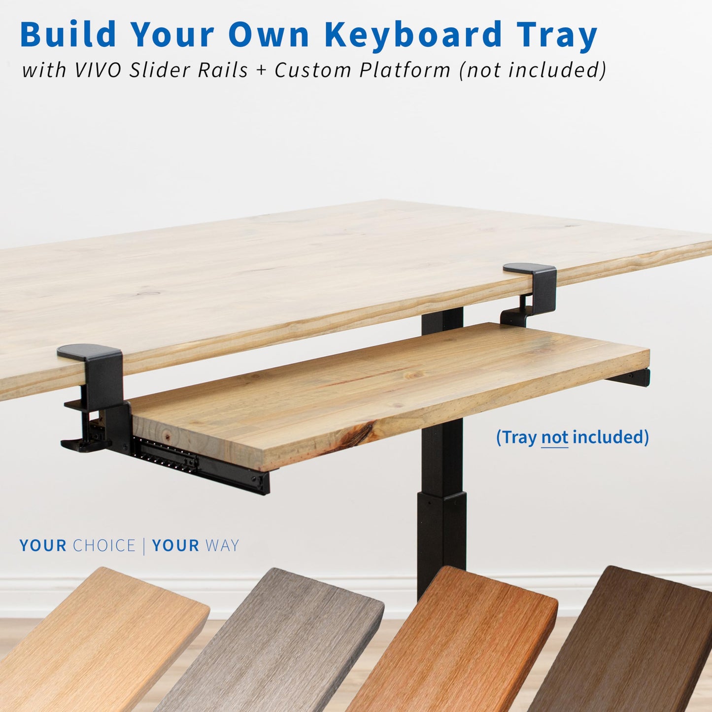 VIVO Clamp and 12 inch Rail Set for DIY Custom Wooden Keyboard Trays (Tray Not Included)