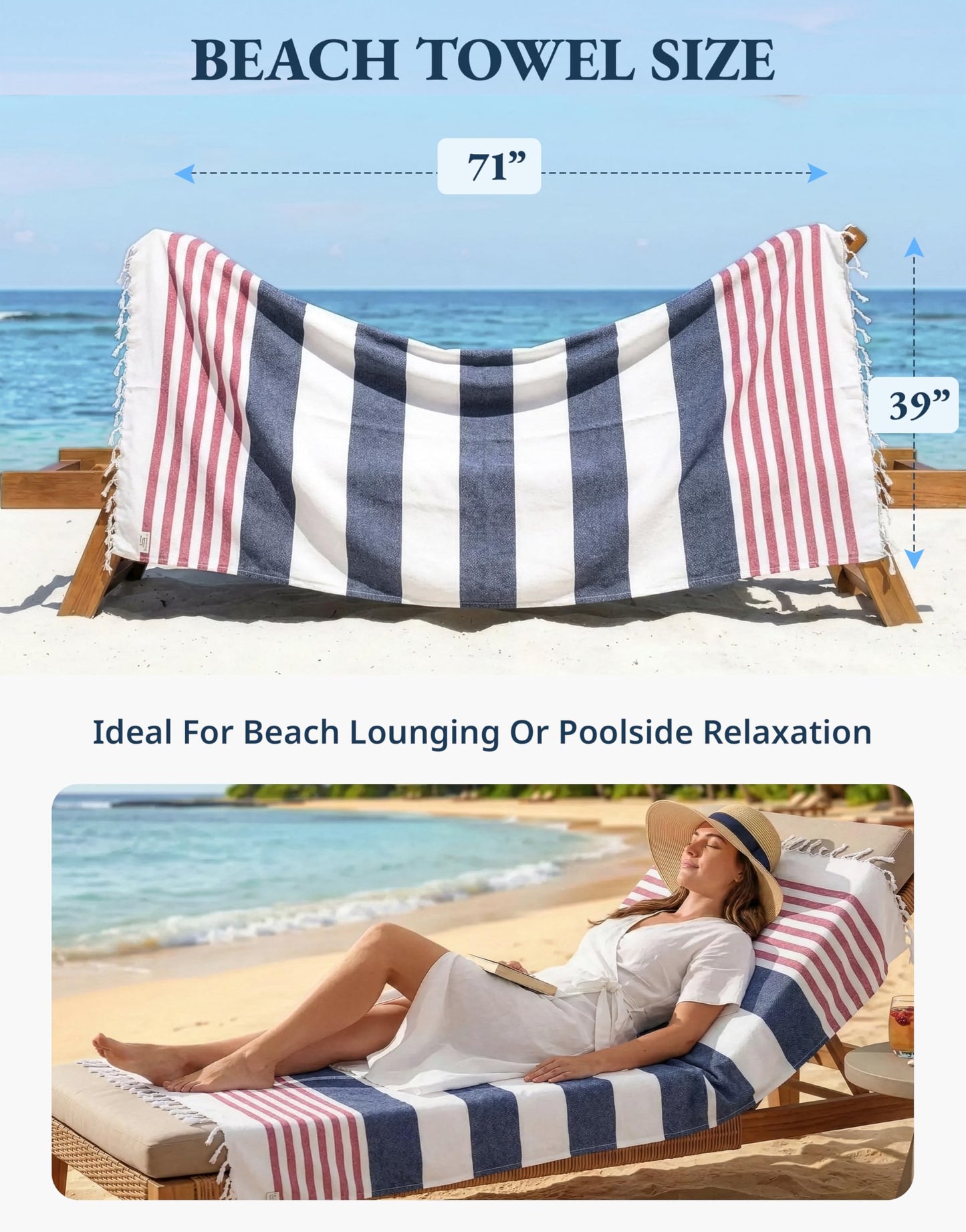 LANE LINEN Beach Towels 6 Pack, Cotton Rich Turkish Towels Oversized, Pool Towels For Adults, Pre-Washed, Sand Free Towel